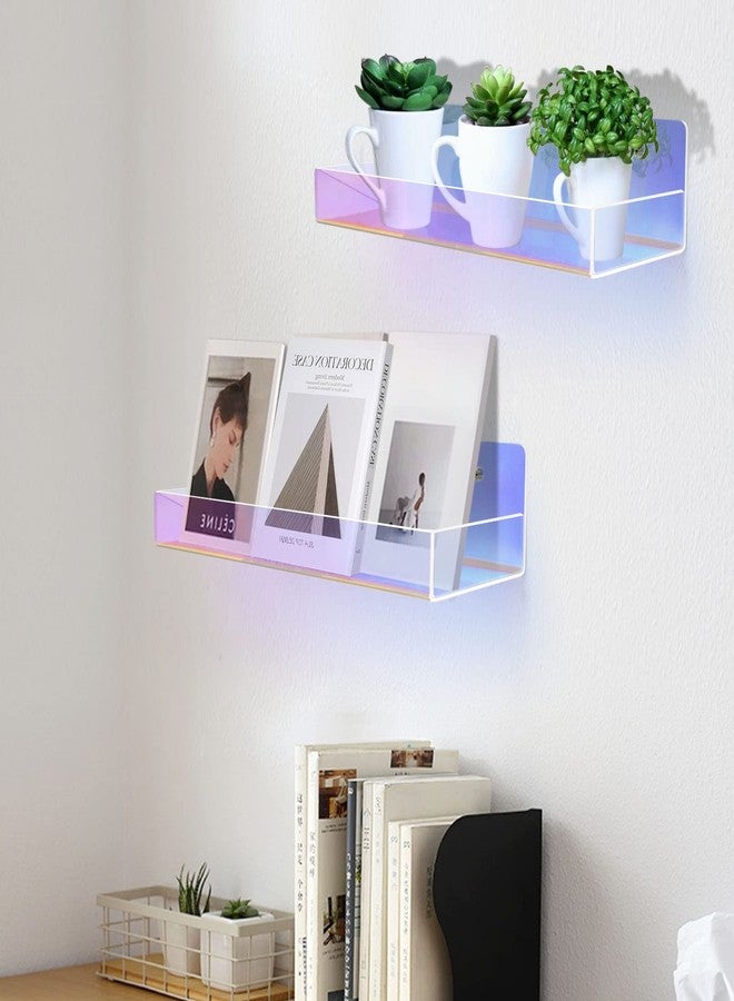 TLBTEK 2 Pcs 15 inch Iridescent Rainbow Floating Shelves,Colorful Acrylic Irridescent Floating Shelves Wall Mounted Storage for Bathroom, Bedroom, Living Room, Kitchen (Without Edge) - Image 5